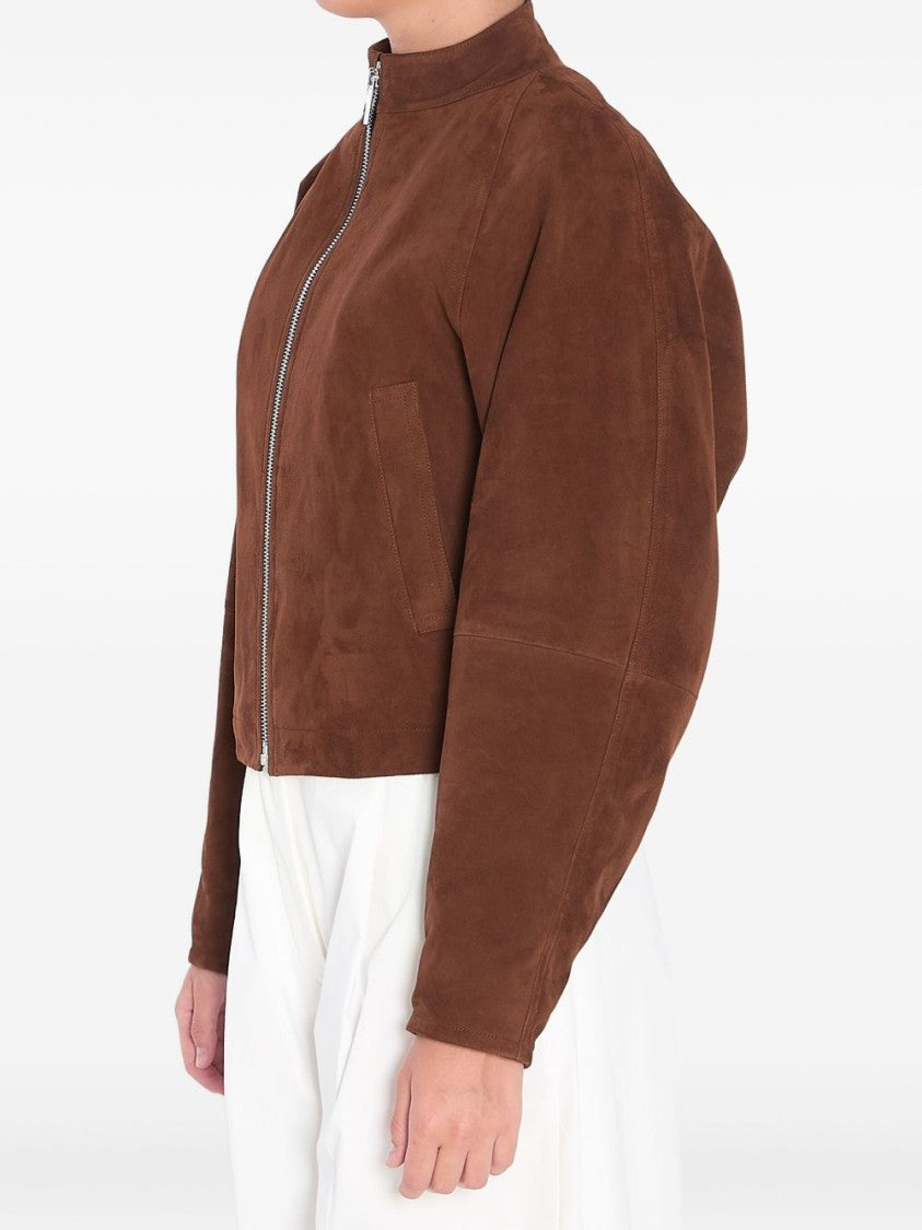 Alaïa Brown Suede Jacket With Mandarin Collar