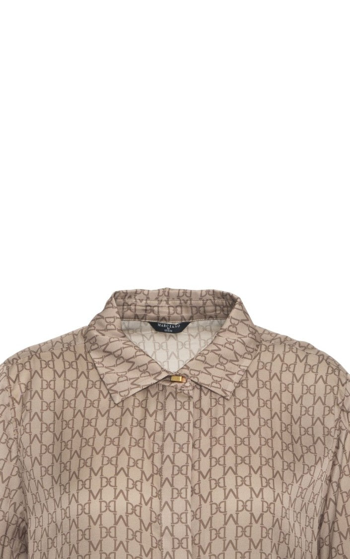 Guess By Marciano Refined Monogram Blouse With Classic Collar And Buttoned Cuffs