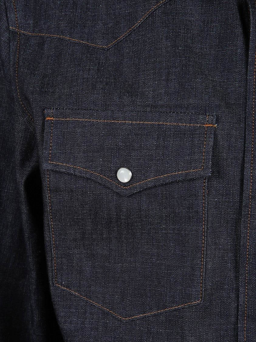 A.P.C. Blue Chest Flap Pockets Denim Shirt