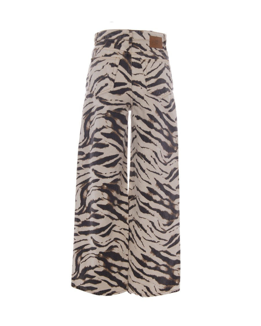 Ganni High-Waisted Wide-Leg Pants With Abstract Tiger Stripe Print