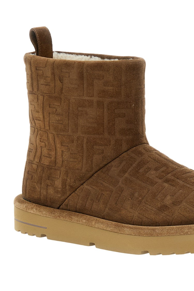 Fendi Embossed Brown Suede Ankle Boots