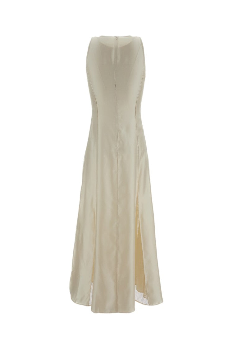 Loulou De Saison Silk Twill Maxi Dress With Mesh Panel Accents