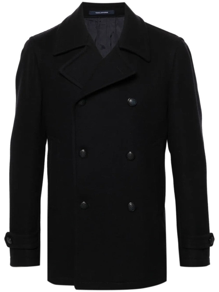 Tagliatore Double-Breasted Blue Wool And Nylon Coat