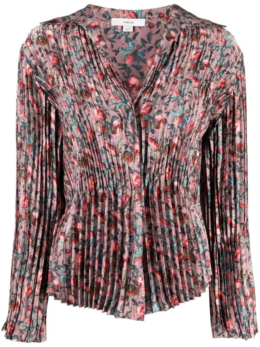 Vince Berry Blooms Pleated Blouse