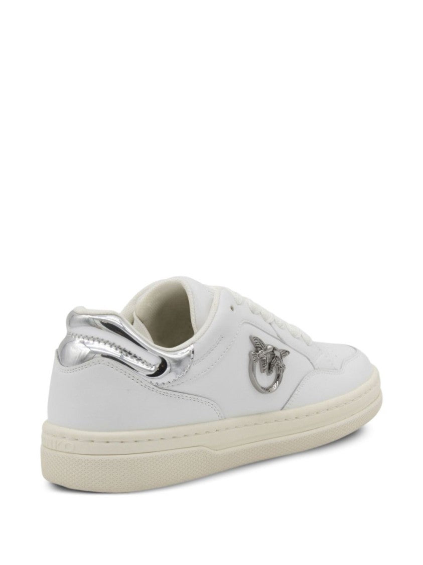 Pinko White Leather Sneakers With Metallic Accents