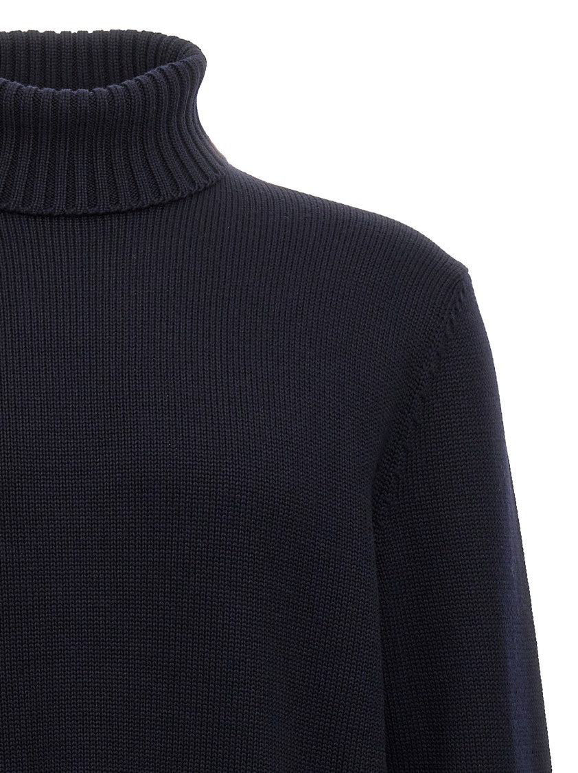 Zanone Turtleneck Wool Sweater With Turn-Up Collar And Cuffed Sleeves