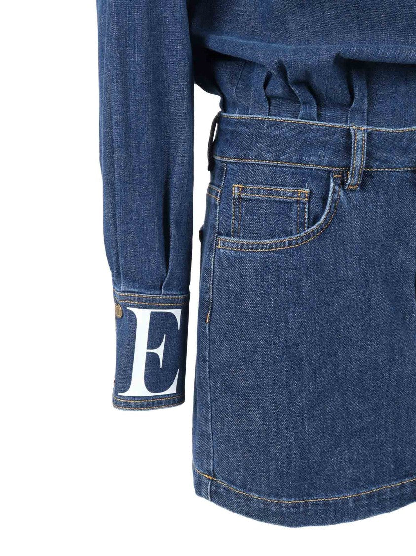 Elisabetta Franchi Shirt-Style Denim Dress With Contrast Stitching