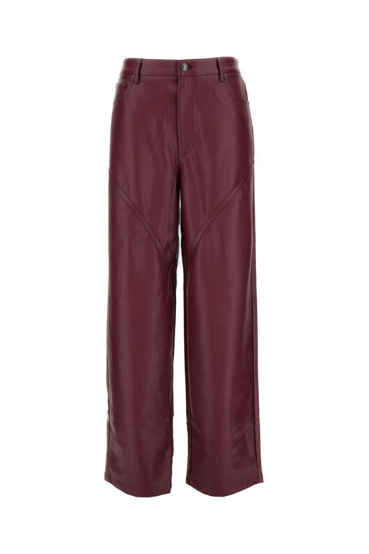 Rotate Birger Christensen Burgundy Leather Trousers With Pleats