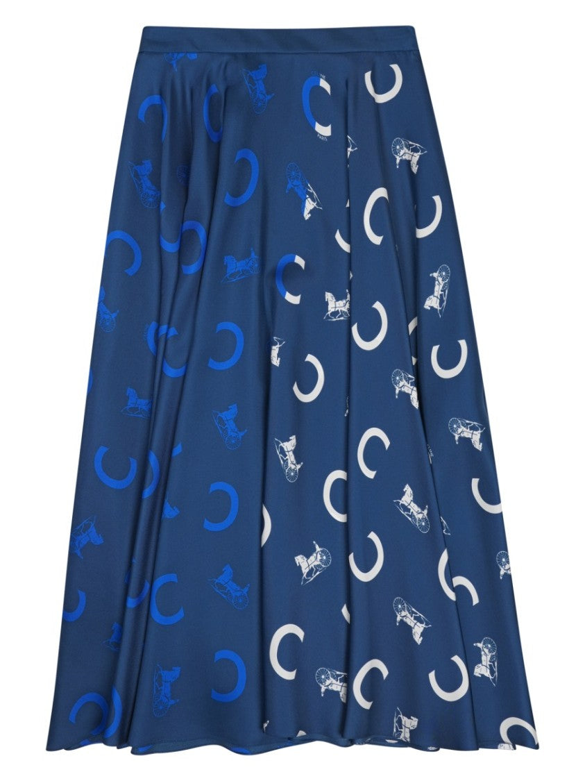 Celine Silk Midi Skirt With Horseshoe Print