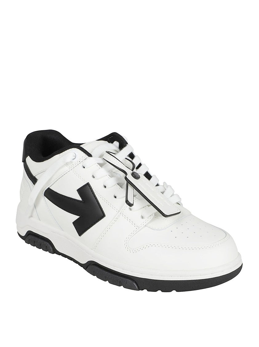 Off-White Low-Top Sneakers With Contrasting Black Accents
