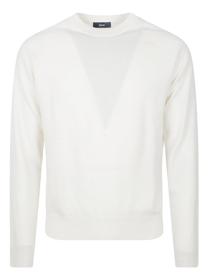 Herno Crew Neck Cashmere Sweater With Ribbed Detailing