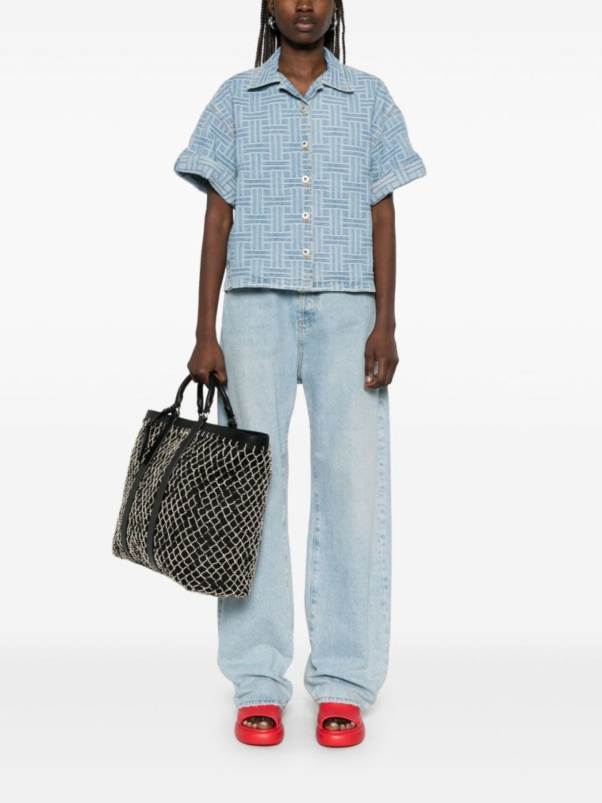 Kenzo Light Blue Turn-Up Cuff Button Top