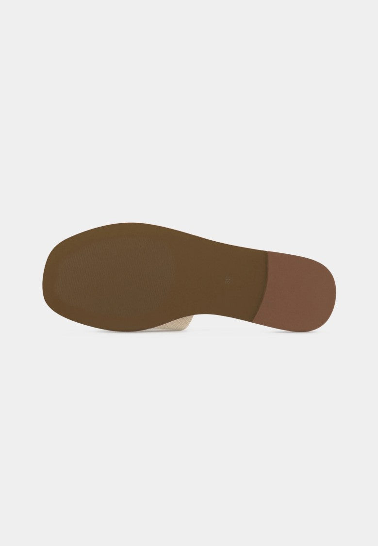 Max Mara Beige Textured Slide Sandals With Embroidered Emblem