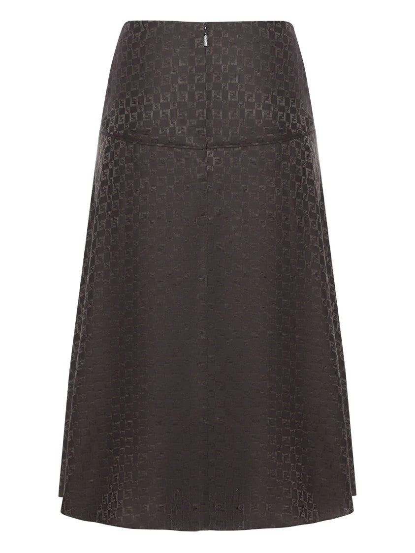 Fendi Chess Ff Brown Flared Checkerboard Skirt