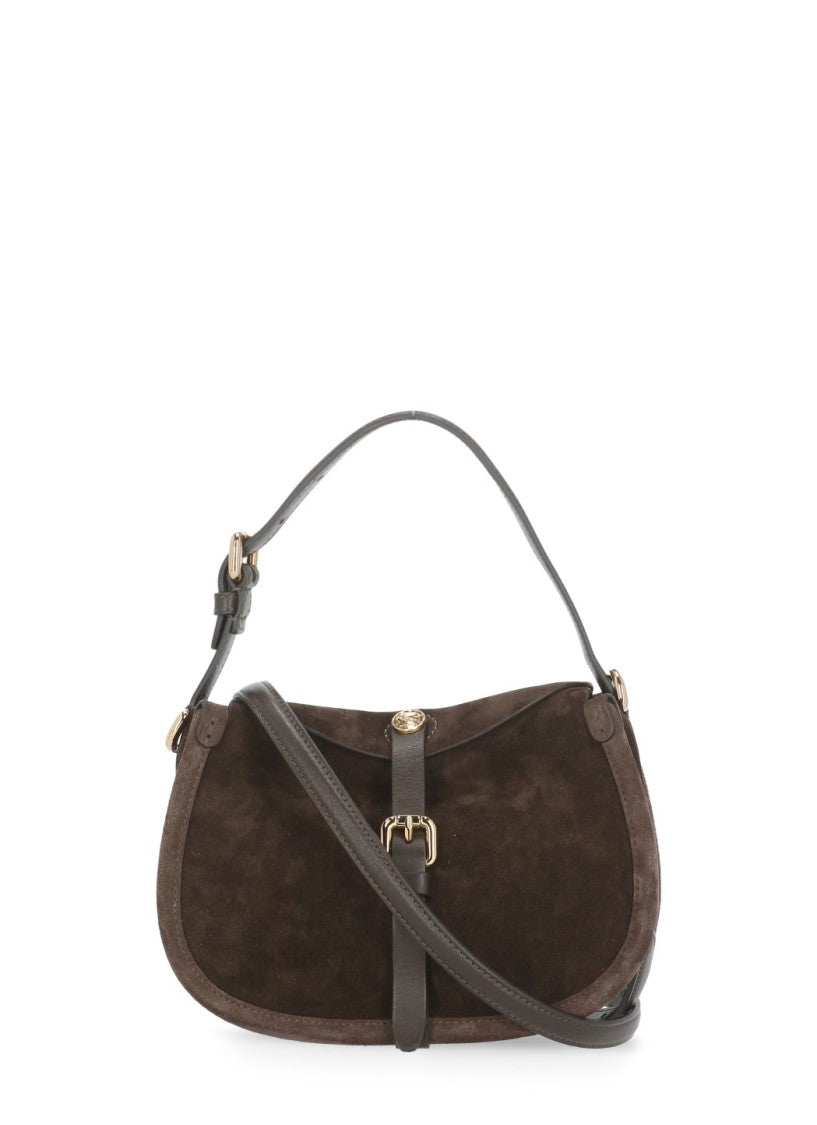 Etro Curved Brown Suede Leather Shoulder Bag With Versatile Strap Options