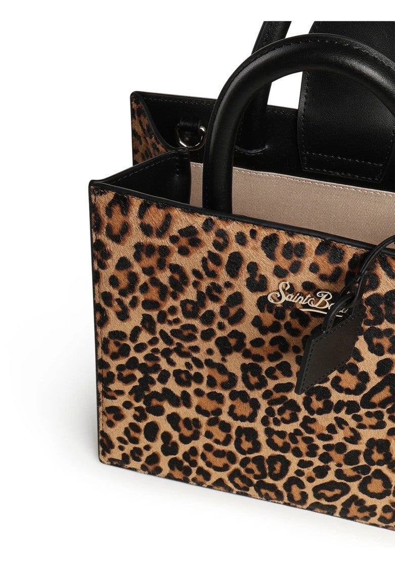 Mc2 Saint Barth Structured Rectangular Handbag With Bold Leopard Print