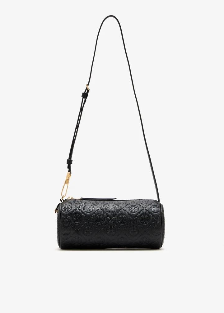 Tory Burch T Monogram Pebble Cylinder Bag With Adjustable Strap And Gold-Tone Hardware