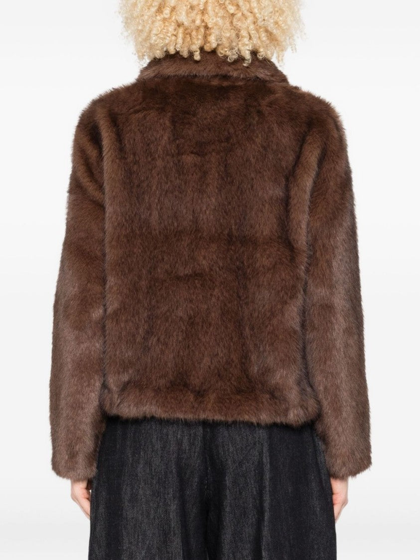 Yerse Cropped Faux Fur Coat With Classic Collar