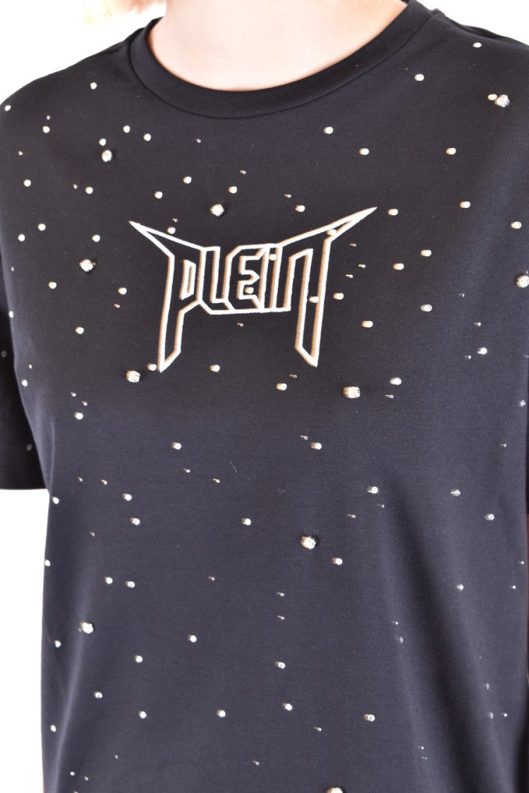 Philipp Plein Relaxed Fit Black T-Shirt Glass Accents