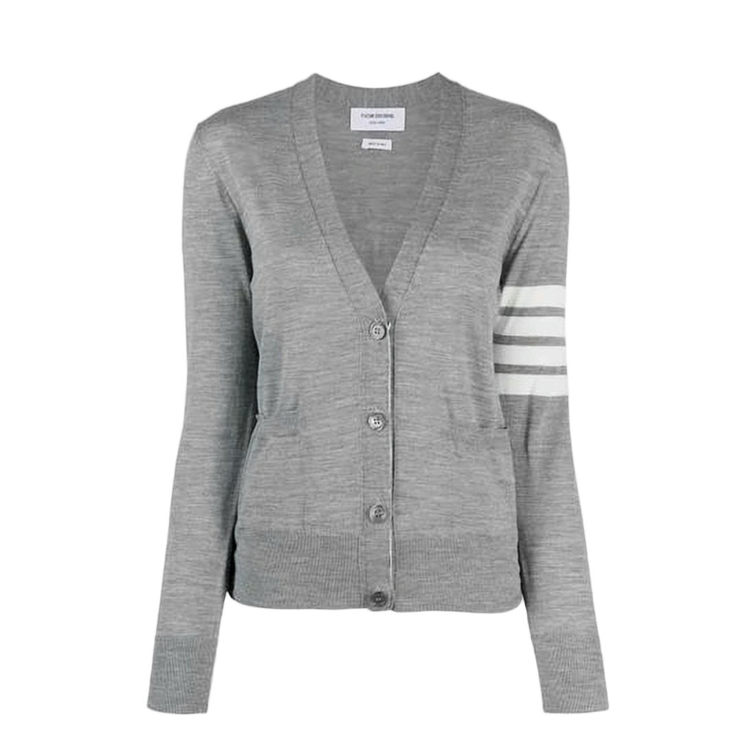 Thom Browne Lightweight Grey Merino Wool Cardigan With V-Neckline