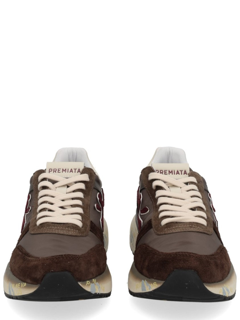 Premiata Brown Multi-Material Sneakers With Logo Detail