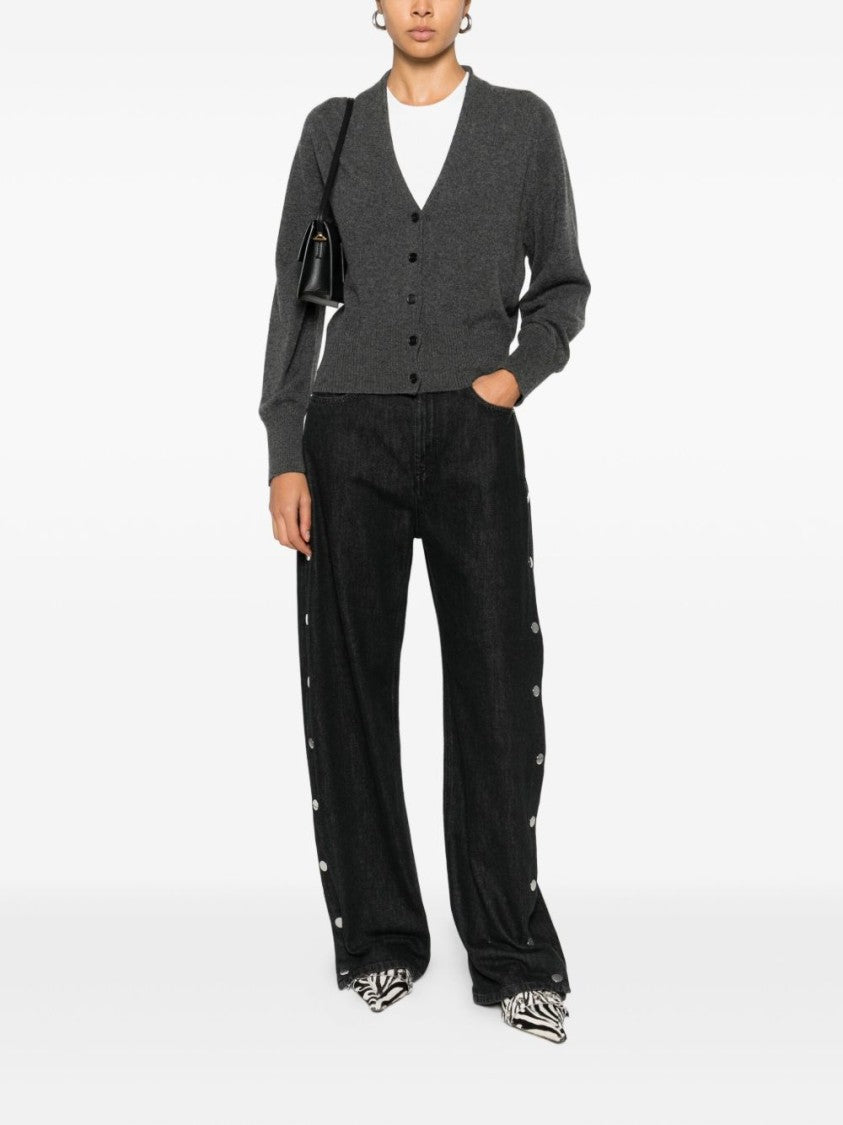 Ivory Paris Cropped Button-Up Cardigan With Deep V-Neck