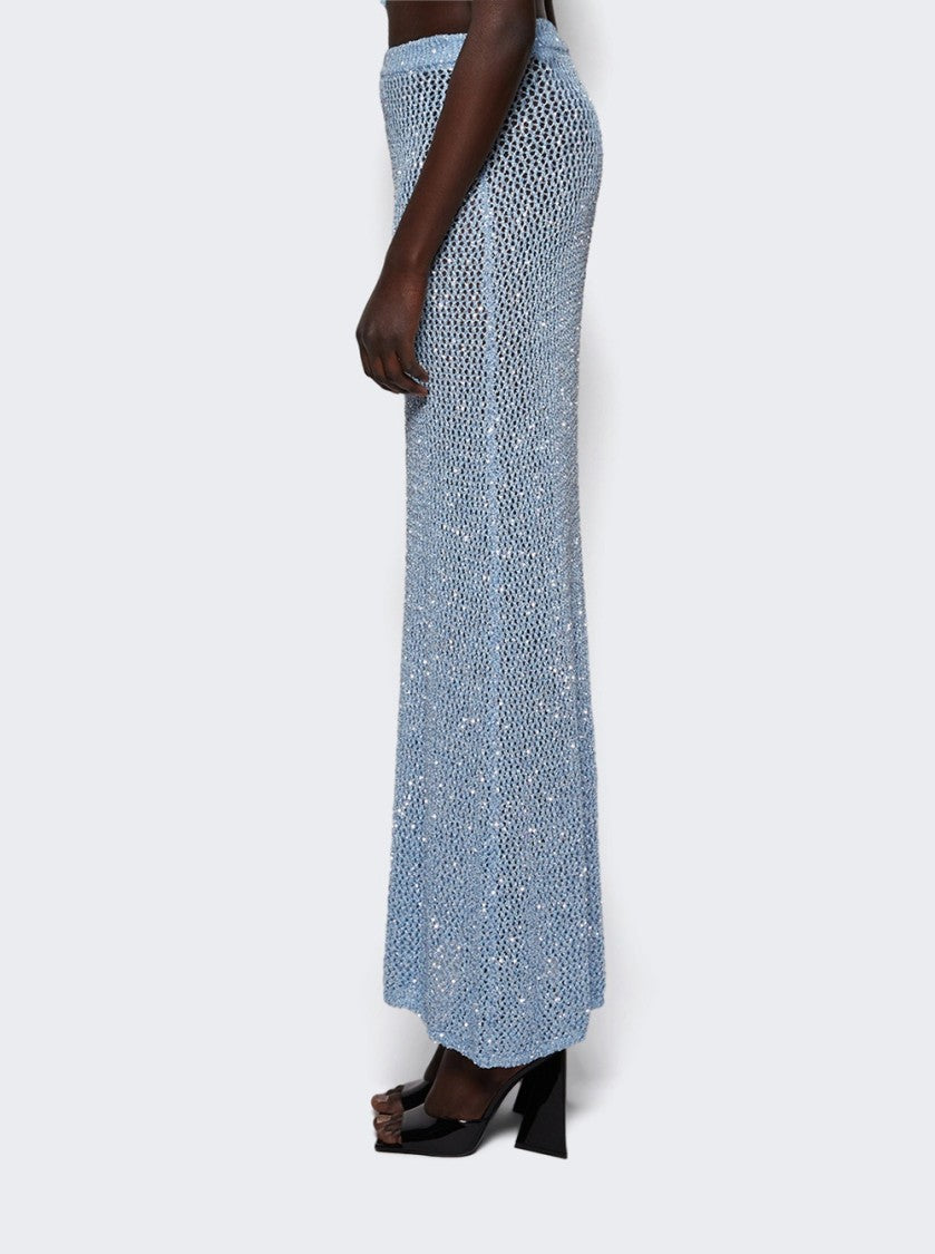 Area Sequin Crochet Maxi Skirt Light Blue
