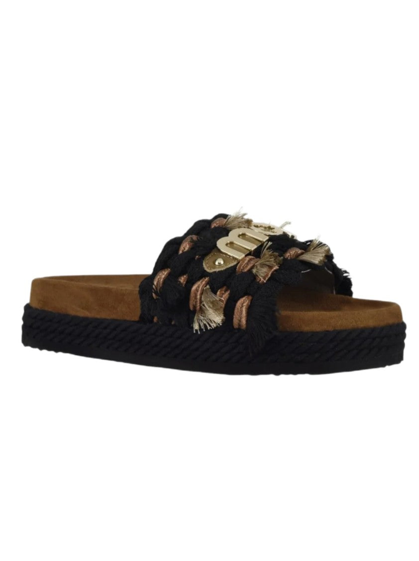 Mou Fringe-Detail Sandals With Large Decorative Logo