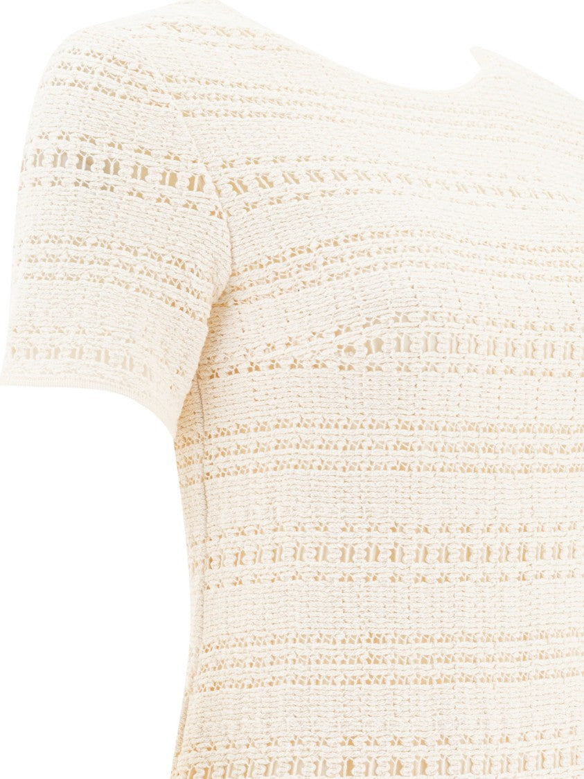 Sandbeige Textured White Day Dress