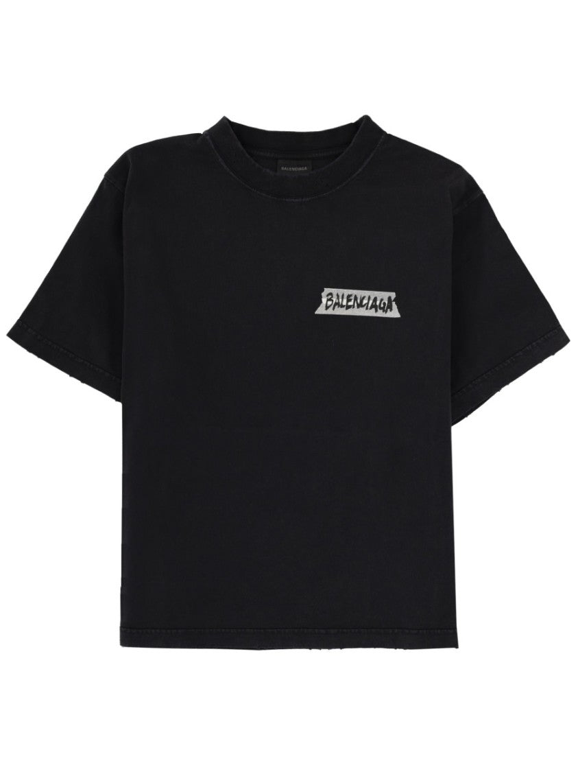 Balenciaga Black Cropped Brushstroke Logo T-Shirt