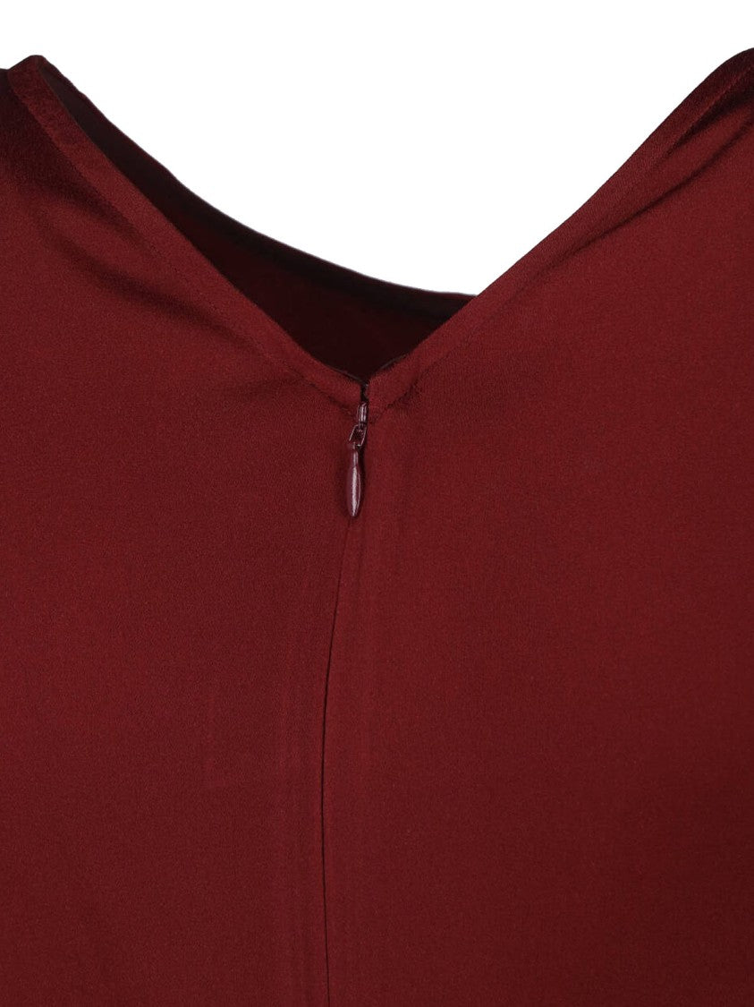 Victoria Beckham Burgundy Midi Dress With Draped Waist
