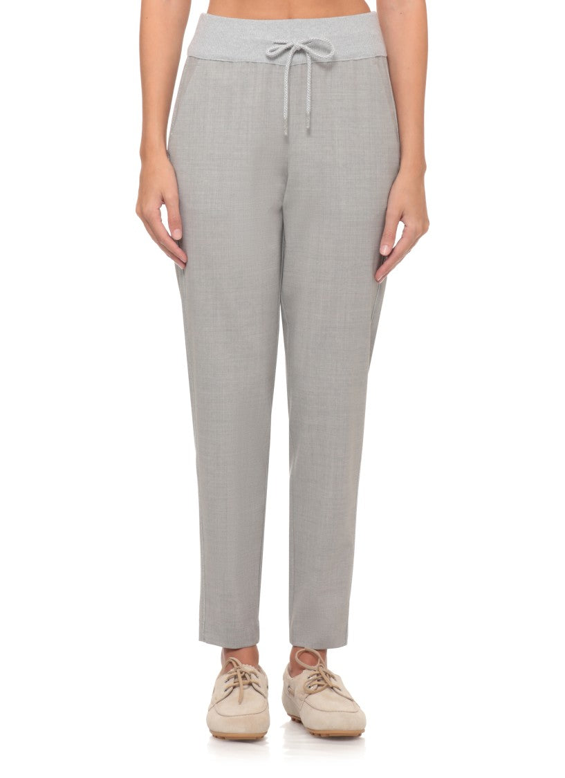 Panicale Grey Virgin Wool Light Point Detail Straight-Leg Pants