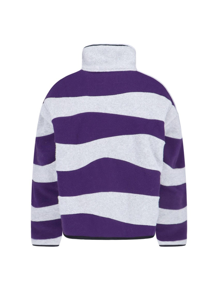 Bonsai Turtleneck Sweater In Grey Fleece Purple Striped Pattern