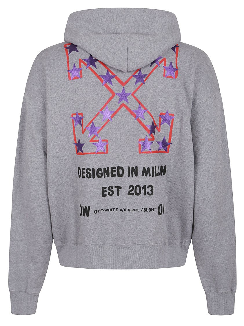 Off-White Grey Zip-Up Hoodie With Graphic Accents