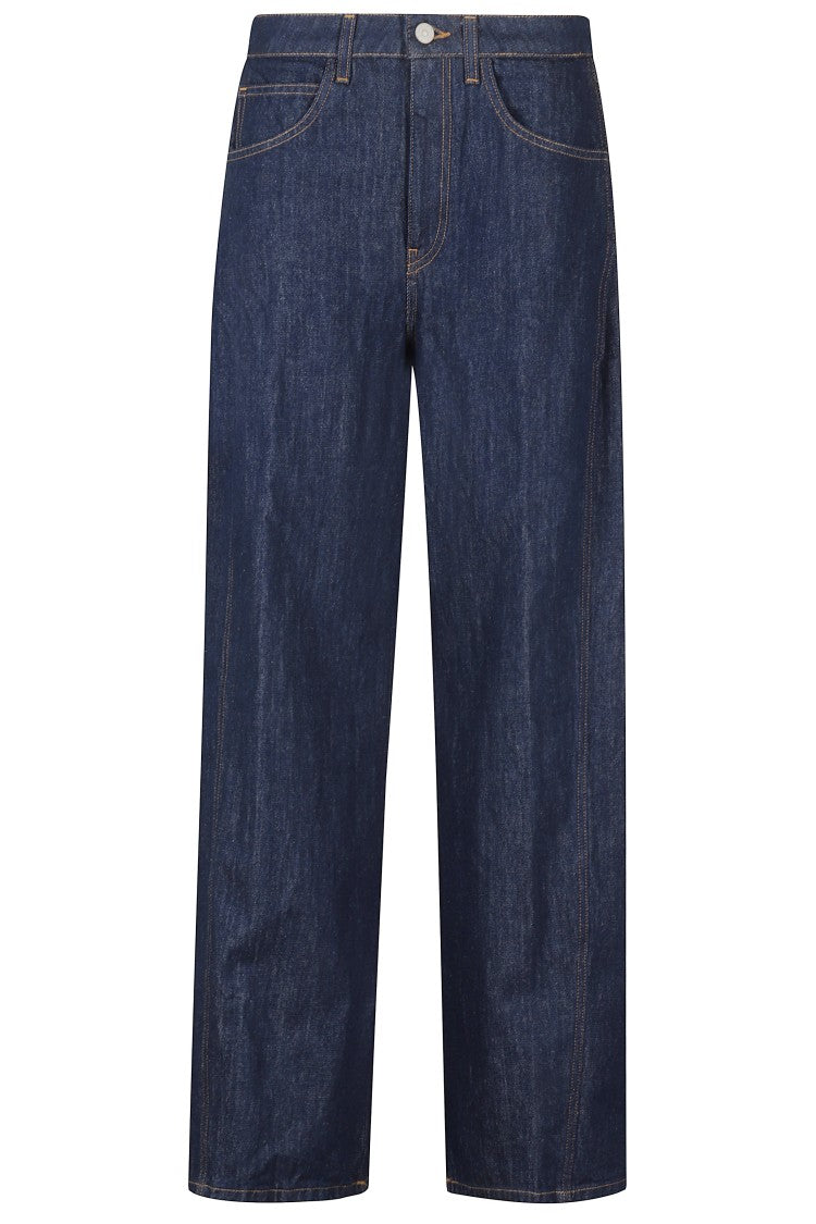 Dondup Wide Leg Medium Blue Jeans With Pleat Detail
