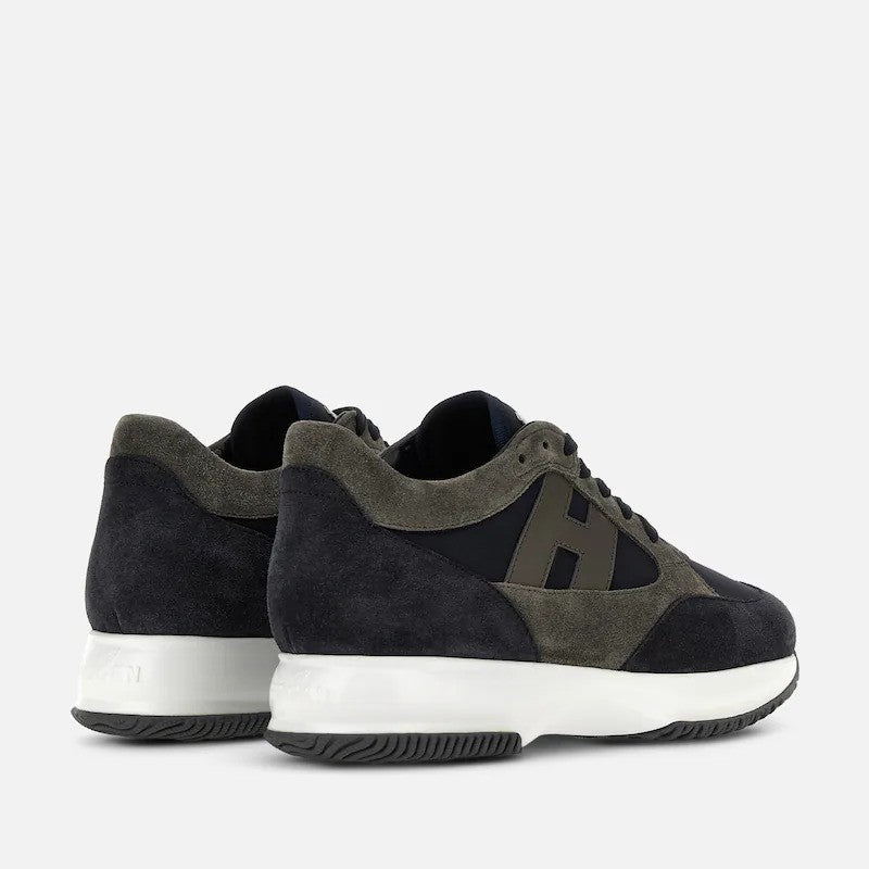 Hogan Dark Suede Fabric Logo Low-Top Sneakers