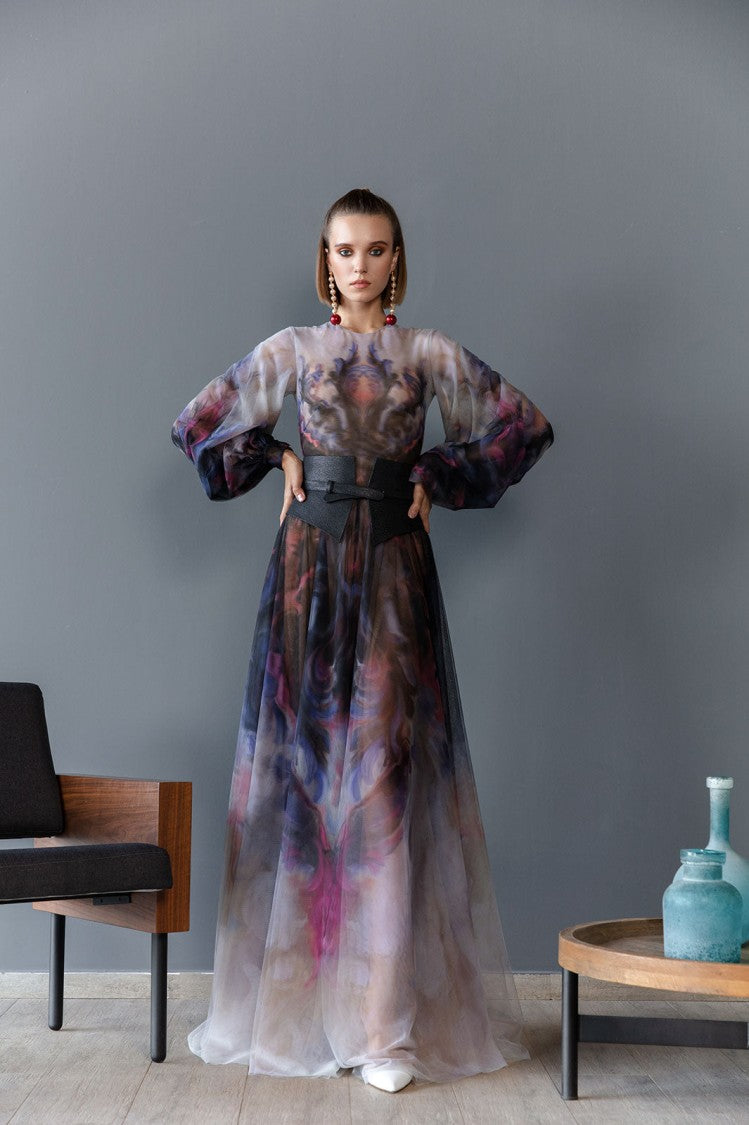 Saiid Kobeisy Chromatic Printed Tulle Dress