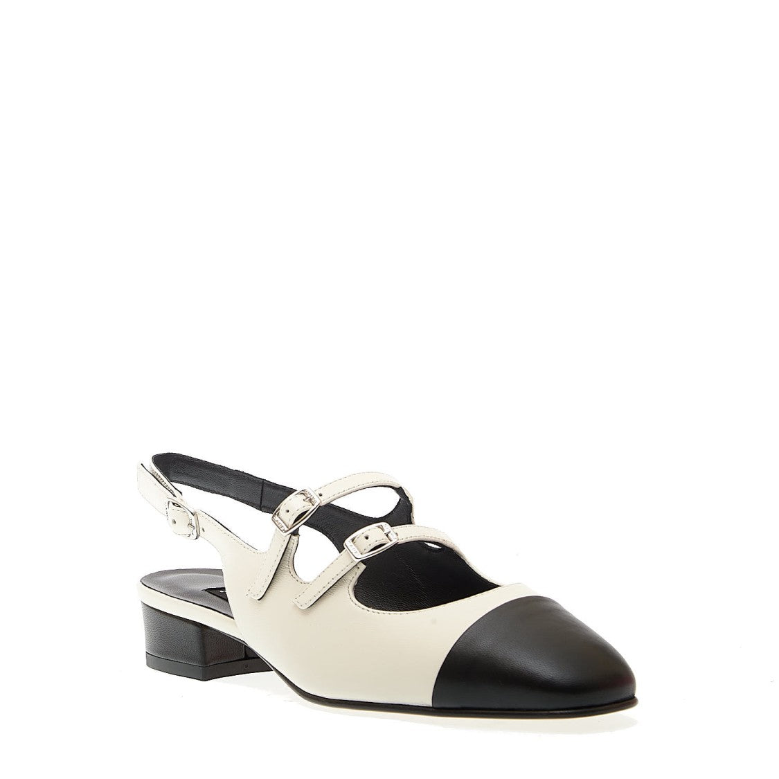 Carel Paris Slingback Heel 20mm Beige Leather Black Tip