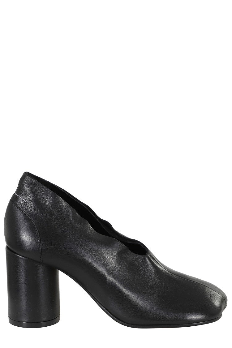 Mm6 By Maison Margiela Black Anatomical Square Toe Leather High Heel Pumps