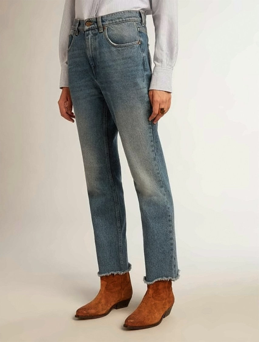 Golden Goose Medium Blue Wash Denim Pants With Raw Hem Finish