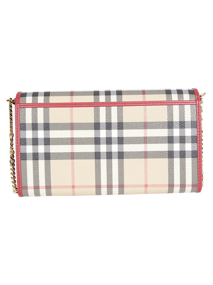 Burberry Checkered Wallet With Gold Emblem And Chain Strap