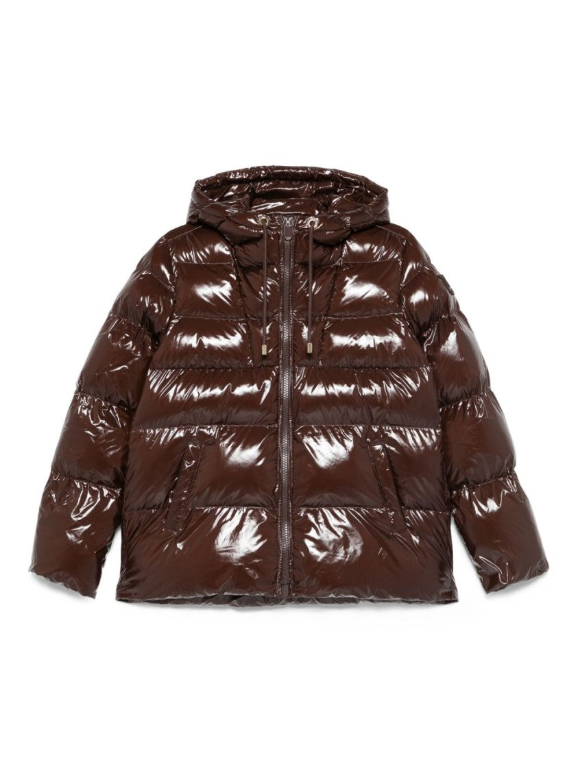 Pinko Oversized Glossy Brown Quilted Down Coat With Hood
