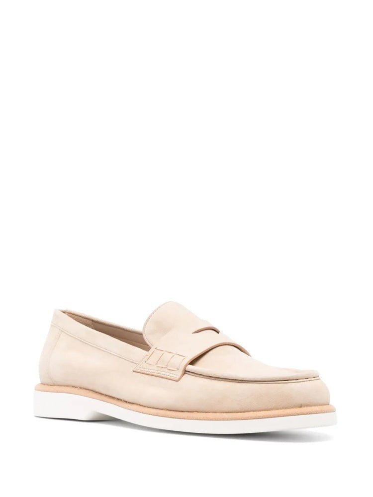 Santoni Beige Penny Strap Leather Loafers