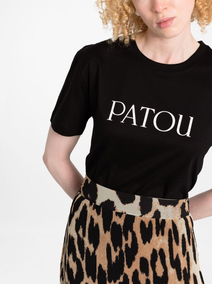 Patou Short-Sleeved Black Logo Print Top