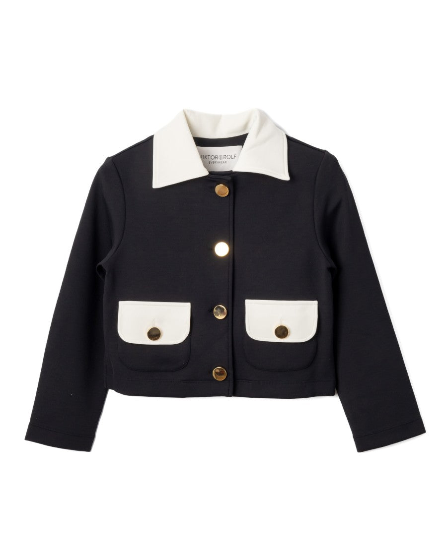 Viktor & Rolf Cropped Black Jacket With Contrasting White Collar