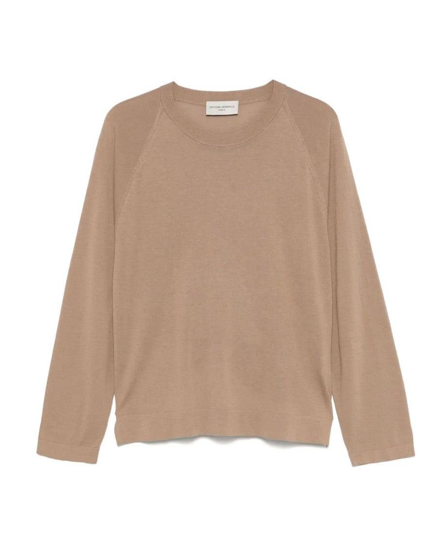 Officine Generale Raglan Sleeve Crewneck Sweater With Side Slits