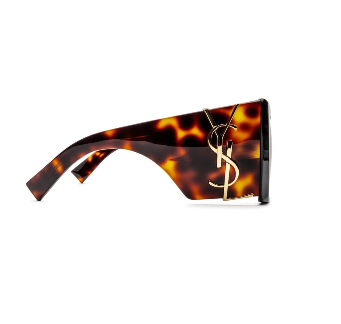 Saint Laurent Oversized Black Acetate Sunglasses With Tortoiseshell Arms