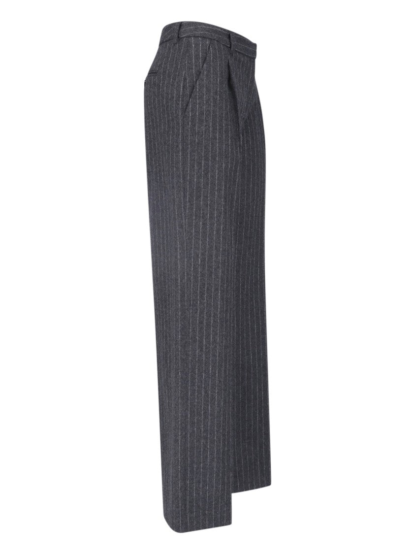 Lardini Dark Grey Wool Pinstripe Straight-Leg Pants