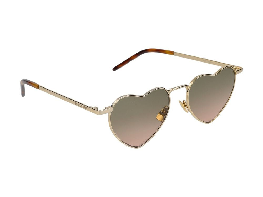 Saint Laurent Gradient Green-Tinted Heart-Shaped Sunglasses With Gold Frame