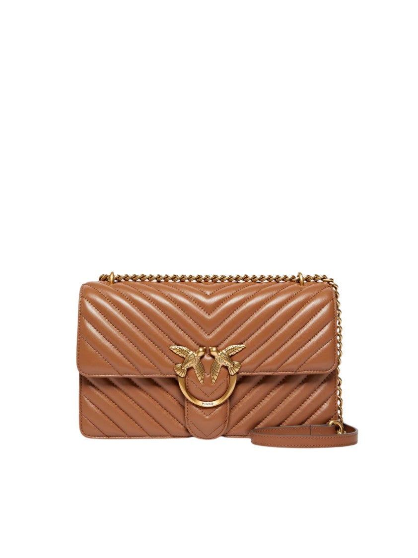 Pinko Brown Quilted Chevron Bird Shoulder Bag
